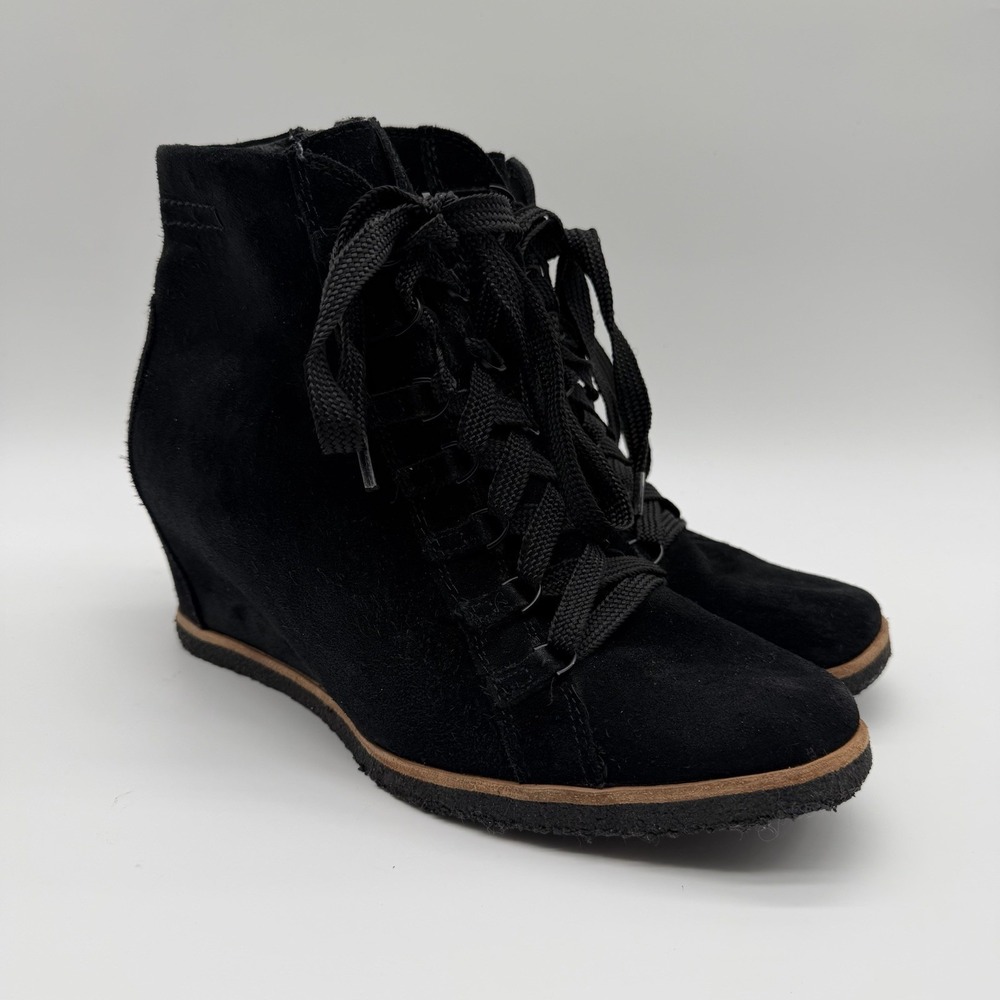 Earth Women's Kalmar Ankle Boots Black Wedge Lace Up Minimalist Urban Side Zip 9